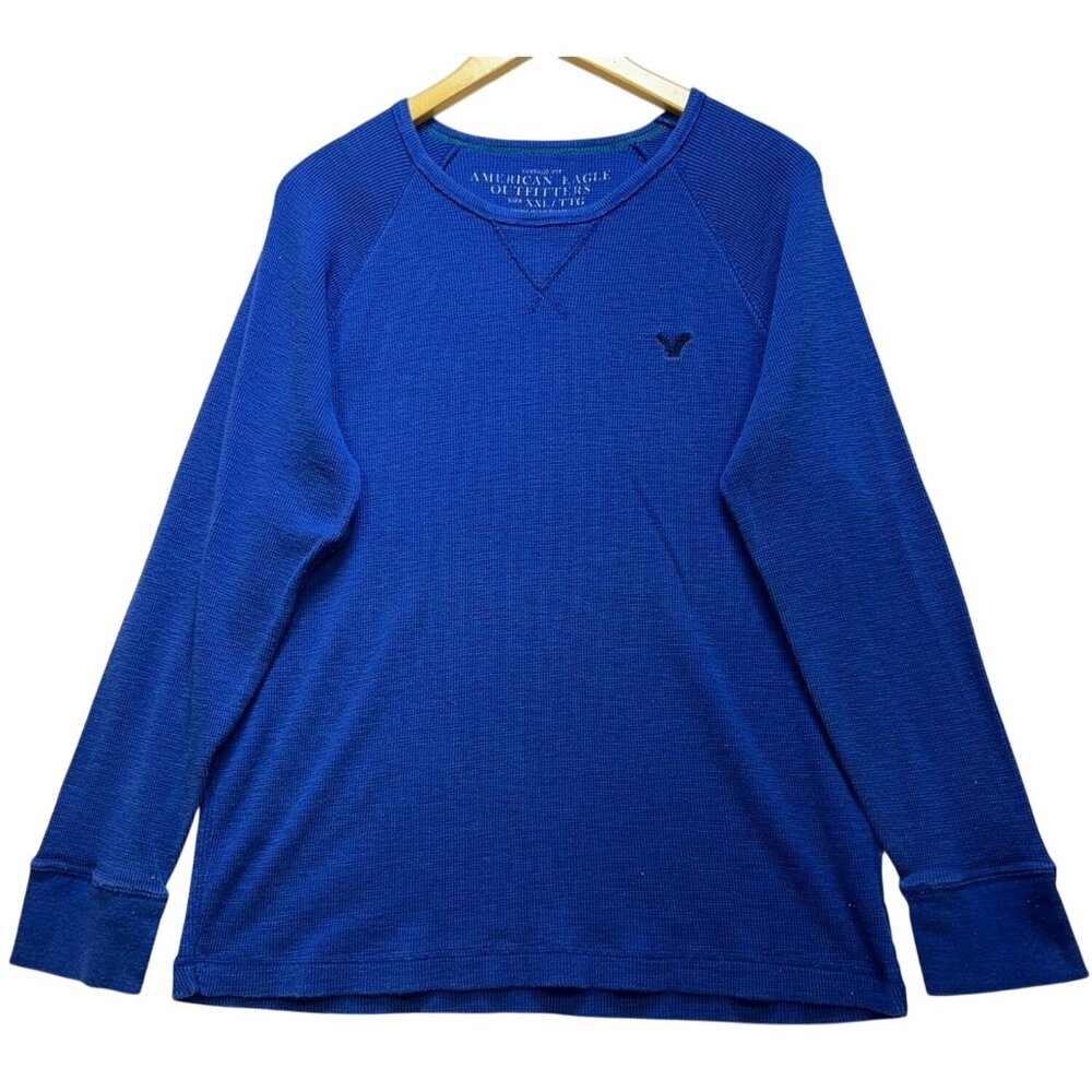 American Eagle Men's Vintage Fit Waffle Knit Thermal Shirt Stretch Size XXL Blue